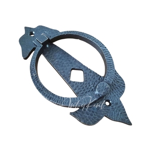 En gros, sonnette de porte en fer forgé artisanal, anneau de tirage en métal noir martelé vintage pour portail extérieur et porte d'entrée - Product Image 1