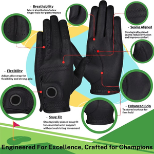 Latest Style Cabretta Leather Custom Anti Slip Palm Breathable Soft Adjustable Wrist <b>Strap</b> Pull-On Closure Sports Golf Gloves - Product Image 4
