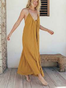Boho Maxi Dress Women Deep V Neck <b>Spaghetti</b> Strap Solid Color Loose Fit Summer Beach Wear Viscose <b>Long</b> Dress women cotton maxi - Product Image 5