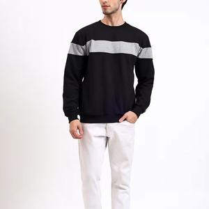Sweat-shirt à col rond noir et gris avec blocs de couleur, fermeture éclair intégrale, uni, décontracté, 100 % coton tricoté, pour l'automne - Product Image 3