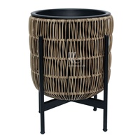 HOT SELLING Jardinière en plastique PP brun, jardinière en osier en plastique PE avec support en métal, pot de plantes élégant pour l'intérieur et l'extérieur, vente en gros