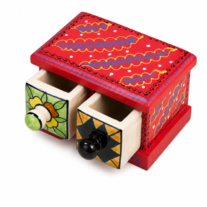 Handcrafted Wooden 2-<b>Drawer</b> Jewelry <b>Box</b> | Decorative Hand Painted Floor Cabinet for Jewelry Accessories Multifunctional - Product Image 2