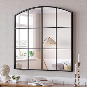 Espejo de Pared Arqueado Dorado Brauthon de 36"x36" - Espejo Decorativo Rústico con Marco Metálico de 9 Paneles Tipo Ventana para Decoración del Hogar - Product Image 3