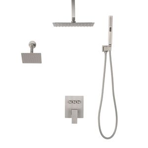 10 Inch Ceiling Mount Rainfall and 6 Inch Wall Mount Handheld <b>Shower</b> <b>System</b> with Rotatable 2 1 Bathroom Faucet Set - Product Image 1
