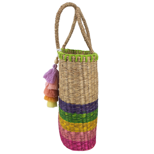 Bolso Tote Casual Rectangular Tejido a Mano de Pasto Marino, Diseño de Rayas Horizontales Coloridas, Borla, Ecológico, Vintage, Gran Oferta - Product Image 3