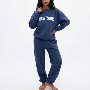 Women Custom Logo Printed Eco Friendly Seamless Anti static Polyester/Cotton Blend Long Two Piece Jogging Sweat Suit <b>Set</b> - Product Image 4
