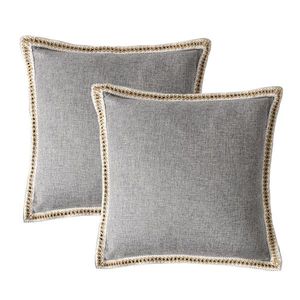 Set di 2 fodere per cuscini vintage con bordi in lino, 50x50 cm, eleganti cuscini decorativi e accessori per la casa - Product Image 1