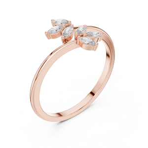 Anillo de Oro Rosa de 14K con Diamante Cultivado en Laboratorio, Corte Marquesa, Diseño de Hoja de Laurel, Certificado IGI, para Mujer, Nuevo - Product Image 4