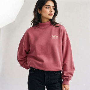 Sudadera de cuello alto para mujer con bordado personalizado, de algodón ligero, forro polar, hombros caídos, puños acanalados, fabricante OEM ODM - Product Image 1