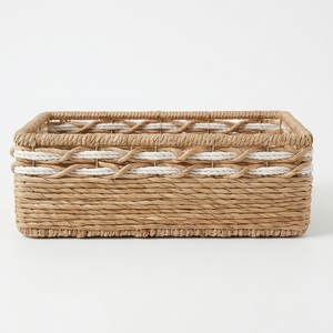 Decorative Natural Fiber Woven Bohemian Style Eco-Friendly <b>Storage</b> Baskets Set 4 Rectangular Bins 10-20L Capacity Closet <b>Shelf</b> - Product Image 2