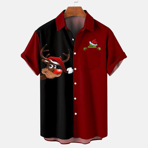 เสื้อเชิ้ตผู้ชายขายส่งสำหรับฮาโลวีนและคริสต์มาส ลายพิมพ์ซานต้าแบบติดกระดุม สไตล์ฮาวาย สำหรับงานปาร์ตี้ - Product Image 4