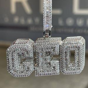 Joyería Hip Hop, Collar Personalizado de Plata de Ley 925, Colgantes con Letras, Moissanita VVS Baguette, Colgantes y Dijes Finos con Incrustaciones de Diamantes - Product Image 3