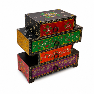 Handcrafted Traditional Wooden 4-Drawer <b>Storage</b> Chest | Hand-Painted <b>Stackable</b> Jewelry Makeup Organizer for <b>Wardrobe</b> Home Decor - Product Image 2