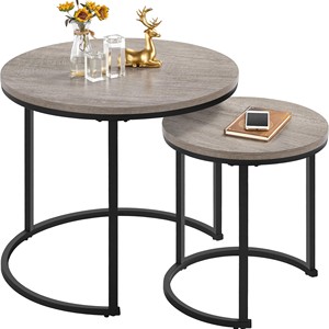 Modern Wood Nesting <b>Side</b> <b>Tables</b> Set | Industrial Metal Frame | Wholesale - Product Image 1