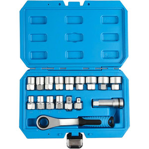 Set Soket 17 Buah 10mm hingga 24mm Chrome Vanadium 12 Titik dengan Ratchet Reversibel dan Batang Ekstensi yang Cocok - Product Image 1