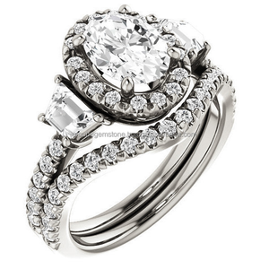 Nouveau Design Art Déco 1.5 Ct Coupe Ovale Moissanite Diamant Bague De Mariage Vintage Starburst Halo Bague De Fiançailles Pour Les Femmes - Product Image 1