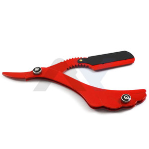 Nouvel Arrivage Rasoirs de Barbier Premium à Lame Double Courbe en Acier Rouge, Rasoirs Shavette Noirs à Verrouillage par Oscillation pour Barbiers et Coiffeurs - Product Image 1