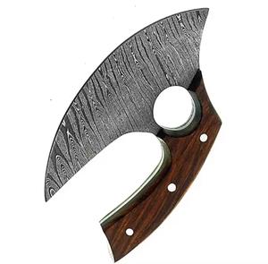 Cortador de Pizza Personalizado Hecho a Mano en Acero de Damasco con Mango de Madera y Funda de Cuero - Product Image 4