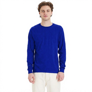 T-shirt à manches longues pour homme, noir, 100% coton jersey, coupe classique, couleur unie, tricoté, col rond - Product Image 3