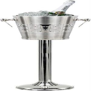Seau à champagne sur pied haut - Bac à glace en acier inoxydable martelé avec support de sol amovible pour événements - Product Image 3