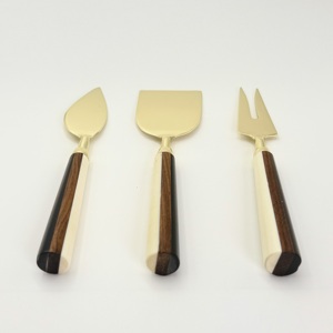 ชุดเครื่องมือหั่นและปาดชีสสแตนเลสสตีลขัดเงาสีทองดีไซน์ใหม่เกรดอาหารพร้อมด้ามจับเรซิ่นขายส่ง - Product Image 2