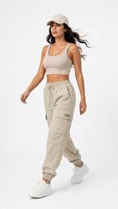 Pantalones Cargo de Lona Color Caqui para Mujer, Cintura Media, Corte Recto, Cordón Ajustable, Estilo Casual y Utilitario - Product Image 2