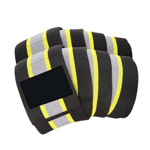 Rodilleras Elásticas Unisex de Alta Resistencia con Diseño de Rayas en Contraste, Cierre Ajustable de Gancho y Bucle, Soporte para Levantamiento de Pesas y Powerlifting - Product Image 4