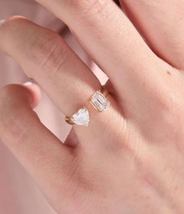 Open Band Heart Emerald Cut Moissanite 925 Sterling <b>Silver</b> Gold Plated <b>Adjustable</b> Luxury Engagement Wedding Anniversary <b>Ring</b> - Product Image 3