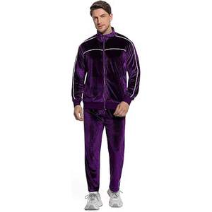 Ensemble de survêtement en velours pour homme, 2 pièces, avec veste et pantalon zippés - Product Image 1