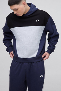 Survêtement Homme Personnalisé en Coton Molletonné Lourd, Coupe Droite, Deux Pièces (Haut à Capuche et Pantalon) avec Blocs de Couleurs, OEM - Product Image 3