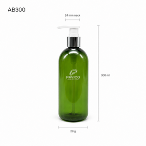 Flacon de shampooing rond en PET de 300 ml, flacon pompe vert pour lotion, gel douche, fabricant au Vietnam - Product Image 3