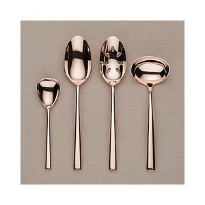Cubiertos de acero inoxidable con diseño personalizado, juego de cubiertos de boda de oro rosa con mango redondo, servidor de ensaladas moderno - Product Image 1
