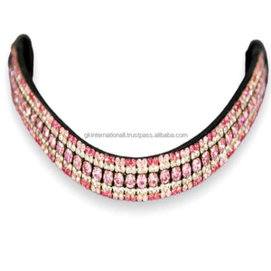 Bandeau de front pour cheval en cuir noir, forme en U, orné de cristaux roses et transparents, style diamanté, de luxe, personnalisé, très vendu, pour taille Full Cob - Product Image 5