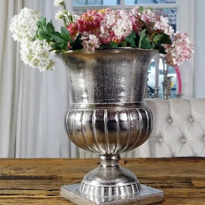 Silver Aluminum <b>Table</b> <b>Top</b> Vase Silver Traditional Tabletop Vase Handmade Metal Flower Pot <b>Wedding</b> Centerpiece <b>Decoration</b> - Product Image 2
