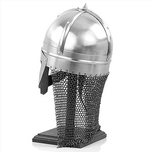 Casco de Guerrero Medieval de Acero con Malla Metálica Plateada, Grabado y Pulido, para Cosplay de Vikingo o Caballero - Product Image 3