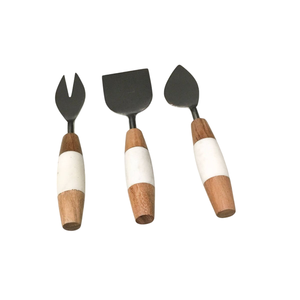 Juego de utensilios para queso de acero inoxidable de 3 piezas al por mayor con elegantes mangos de resina verde, cuchillo y espátula para charcutería para el hogar - Product Image 5