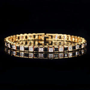 Pulsera de Moissanita Azul con Corte Brillante Redondo, Chapada en Oro de 18k, Estilo Hip Hop, Patrón Geométrico, Joyería Fina - Product Image 2