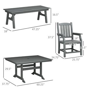 Set da Pranzo da Esterno a 6 Pezzi con Tavolo, Sedie, Divanetto, Foro per Ombrellone e Cuscini per Bordo Piscina/Giardino, con Rivestimento a Polvere - Product Image 3