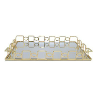 Plateau décoratif miroir en métal de style marocain de luxe, doré, pour la décoration intérieure, présentoir à bijoux, bagues, boissons et aliments pour salon - Vente en gros