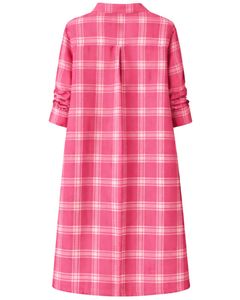 Vestido Camisero a Cuadros Rosa para Mujer, Manga Larga, Cierre de Botones, Midi, Casual, Holgado, de Algodón Tejido, con Bolsillos, para Uso Diario, Estilo Otoñal - Product Image 2