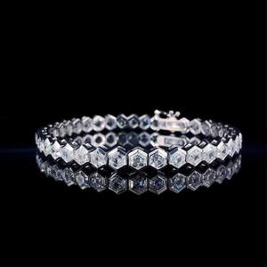 Silver <b>Rose</b> Gold Plated Moissanite Tennis Bracelet Brilliant Cut Channel Setting Geometric Design Trendy Unisex Everyday Wear - Product Image 1