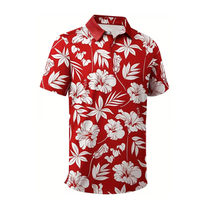 Polo de golf homme anti-plis à manches courtes, coupe ajustée, avec fente latérale et motif floral imprimé par sublimation - Product Image 1