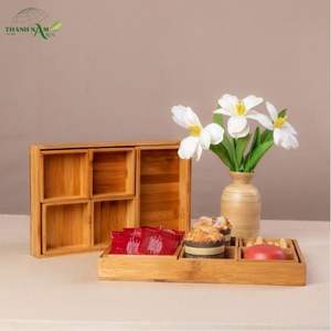 ถาดเสิร์ฟและจัดเก็บแบบพกพา ทำจากไม้ไผ่เคลือบเงา ดีไซน์ทันสมัย ยั่งยืน ทนทาน แบ่งช่องได้หลายช่อง - Product Image 4