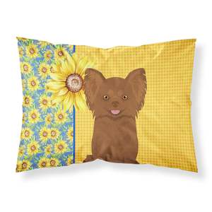 Taie d'oreiller standard décorative pour tournesols d'été Chihuahua en chocolat à poils longs Taies de coussin légères et super douces - Product Image 1
