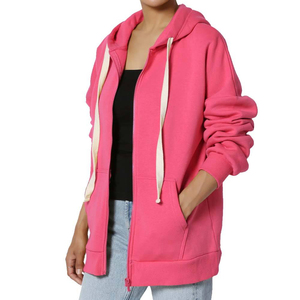 Sudadera con Capucha Rosa con Cremallera, Oversize, de Forro Polar, Color Liso, Casual, Unisex, para Otoño, Ajuste Regular, Manga Larga 2026 - Product Image 5