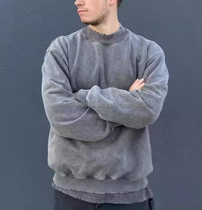 Hombres de gran tamaño boxy recortada 100% algodón 500 GSM pesado ácido lavado vintage sudadera desgastada streetwear cuello redondo - Product Image 1