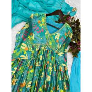 NUEVA COLECCIÓN Conjunto de Ropa de Trabajo para Mujer, Top y Pantalón Alia con Dupatta, Estampado de Bordado con Lentejuelas Chino, Verde - Product Image 2