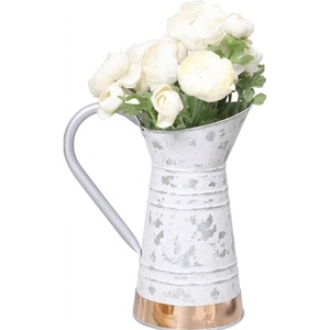 Antique White Metal Jug Vase French Style Decorative Pitcher For <b>Dried</b> Flowers Farmhouse Kitchen Decor And Living Room Accents - Product Image 1