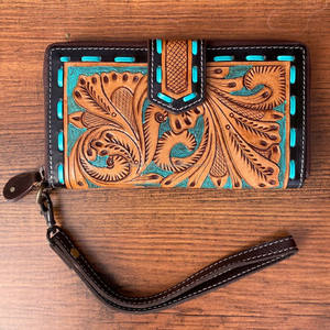 Cartera tallada a mano, funda de teléfono de embrague, elegante, multiusos, cuero occidental, recién llegado, Cartera de cuero genuino para mujer - Product Image 2