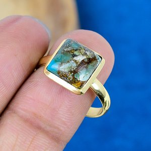 Bagues en pierres précieuses de turquoise naturelle de forme carrée, plaquées or 18 carats sur argent sterling 925 - Product Image 3